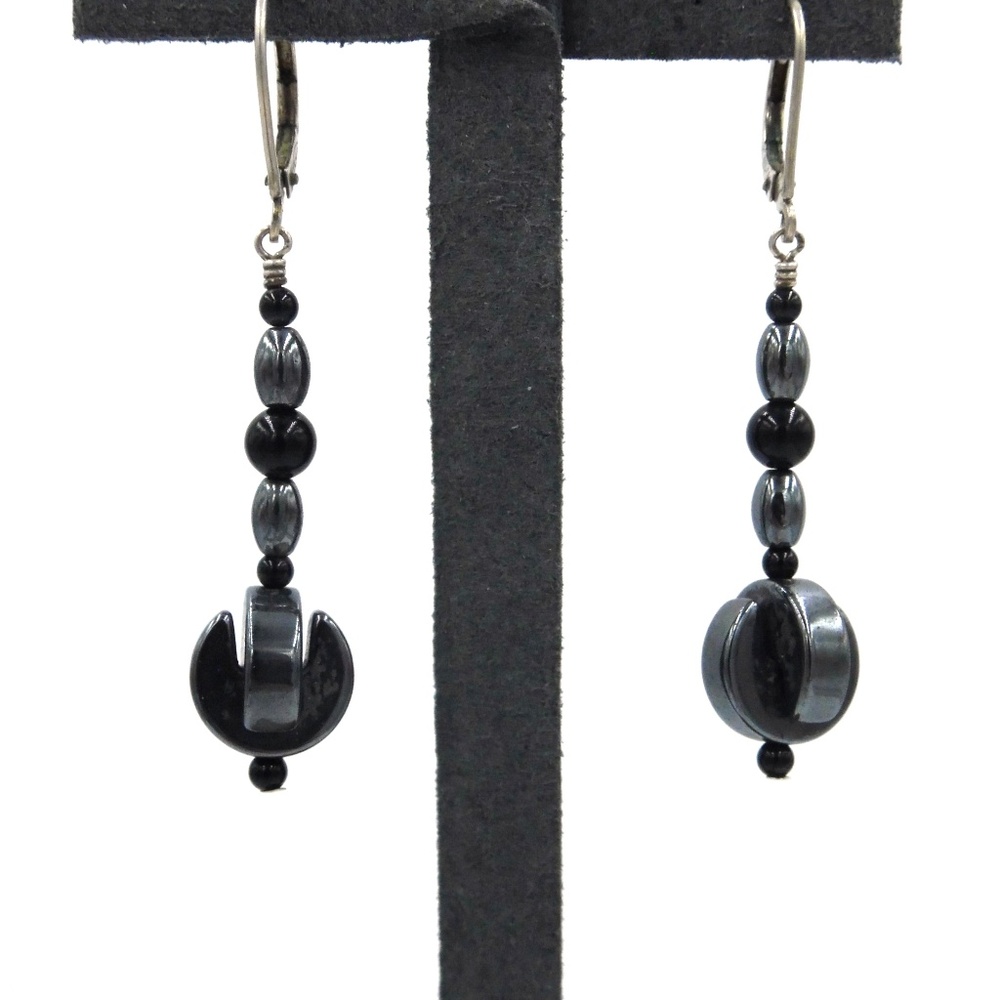 Hematite & Black Onyx Dangle Earrings